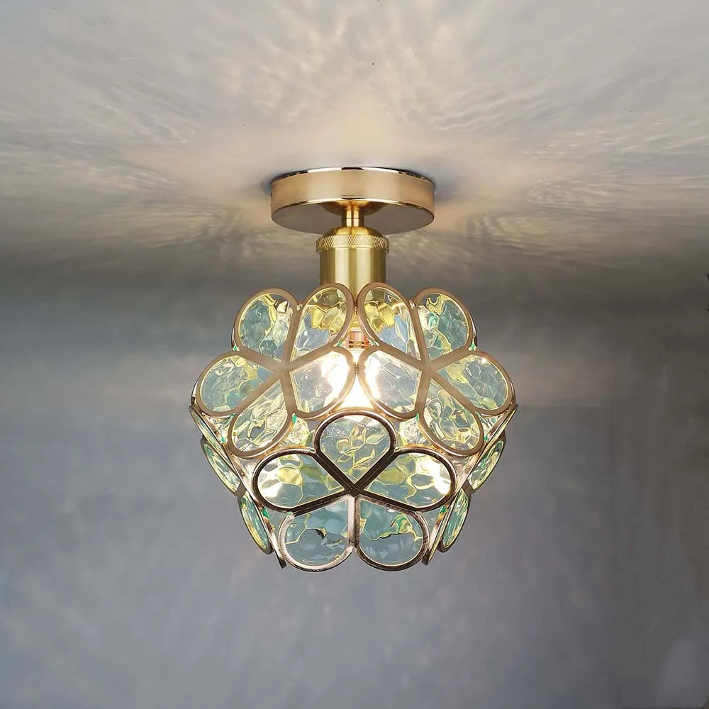 Floris plafondlamp Acryl Bloemmotief - Gouden lamphouder, Groen D20xH25cm