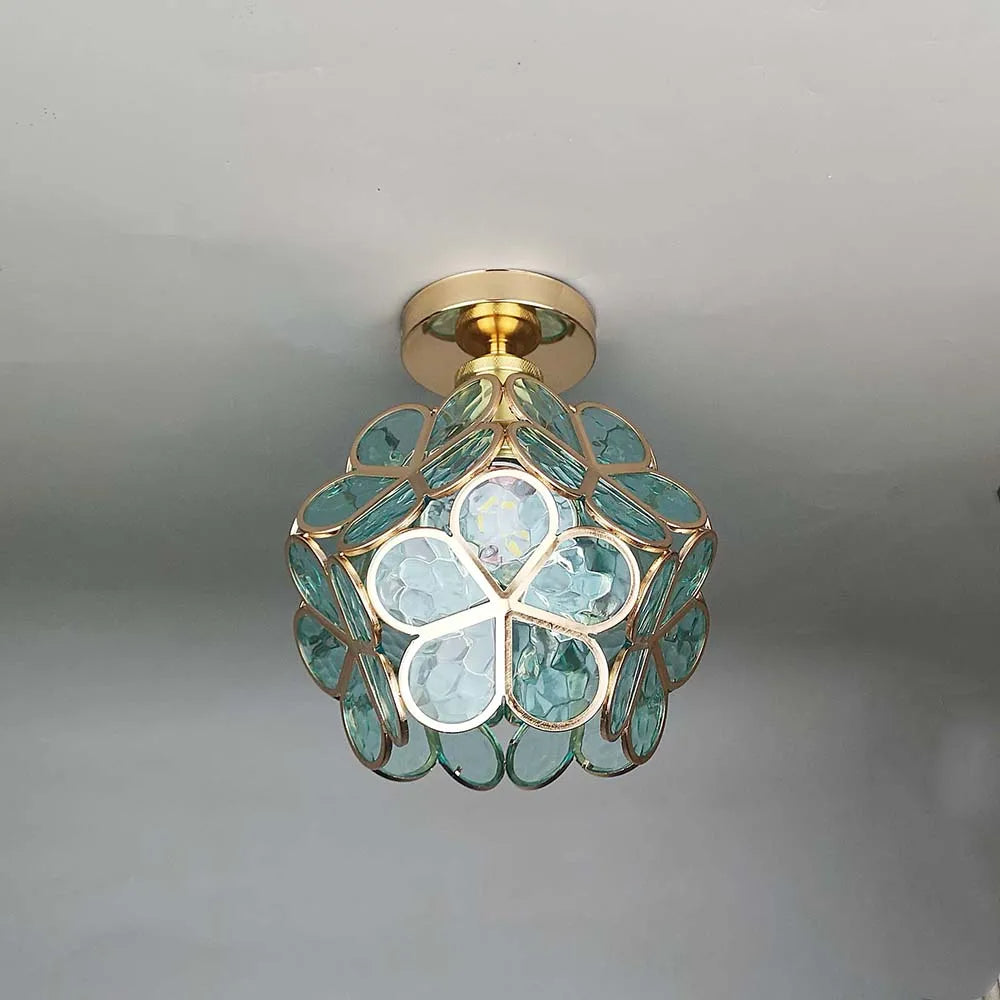 Floris plafondlamp Acryl Bloemmotief - Gouden lamphouder, Groen D20xH25cm