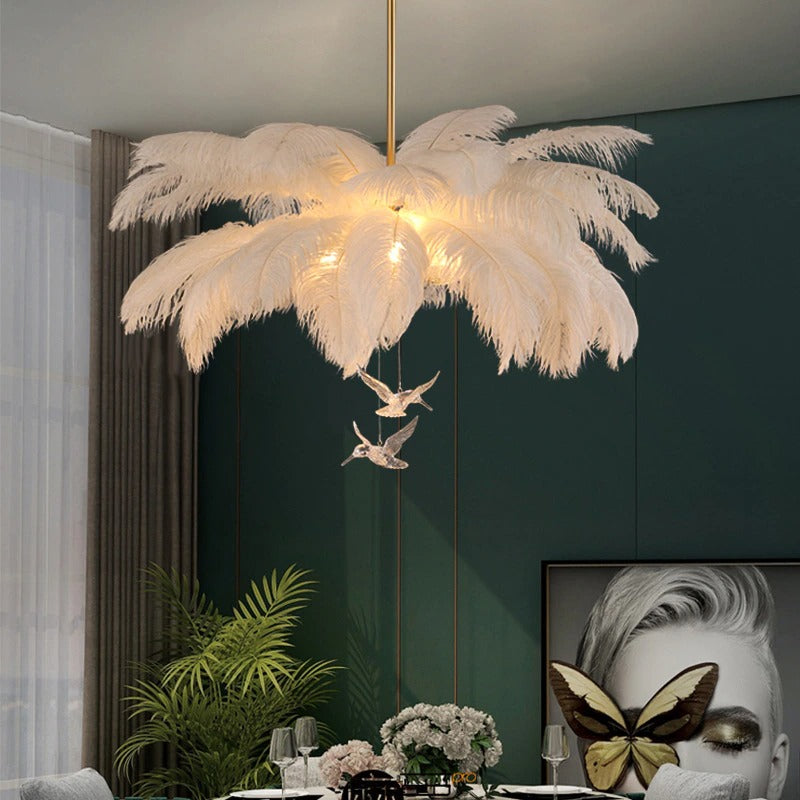 Witte en gouden veer hanglamp - 60 cm