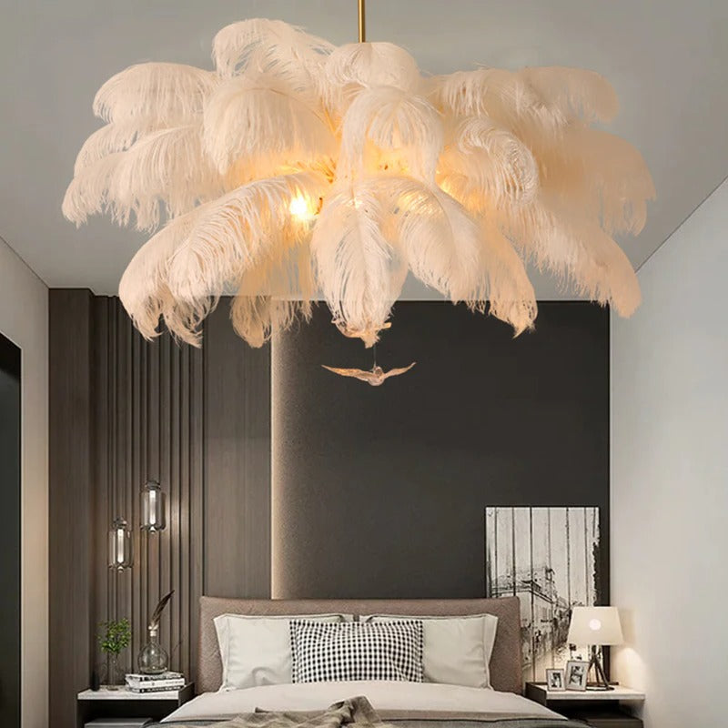 Witte en gouden veer hanglamp - 60 cm