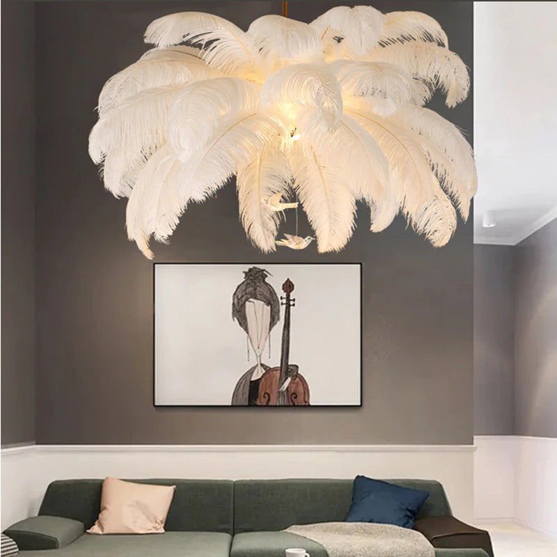 Witte en gouden veer hanglamp - 60 cm
