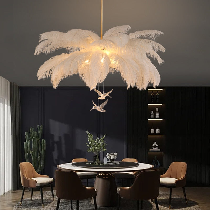 Witte en gouden veer hanglamp - 60 cm