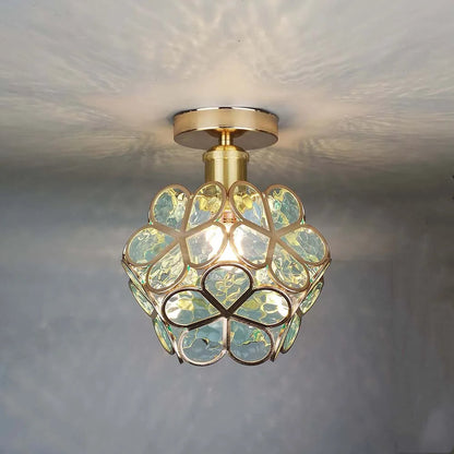 Floris plafondlamp Acryl Bloemmotief - Gouden lamphouder, Groen D20xH25cm