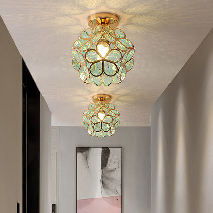 Floris plafondlamp Acryl Bloemmotief - Gouden lamphouder, Groen D20xH25cm
