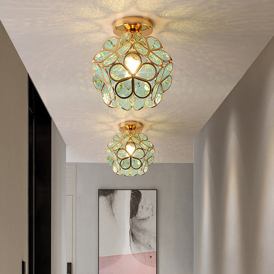 Floris plafondlamp Acryl Bloemmotief - Gouden lamphouder, Groen D20xH25cm