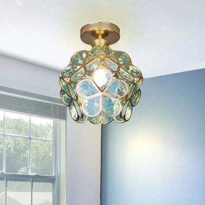 Floris plafondlamp Acryl Bloemmotief - Gouden lamphouder, Groen D20xH25cm