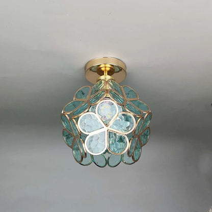 Floris plafondlamp Acryl Bloemmotief - Gouden lamphouder, Groen D20xH25cm