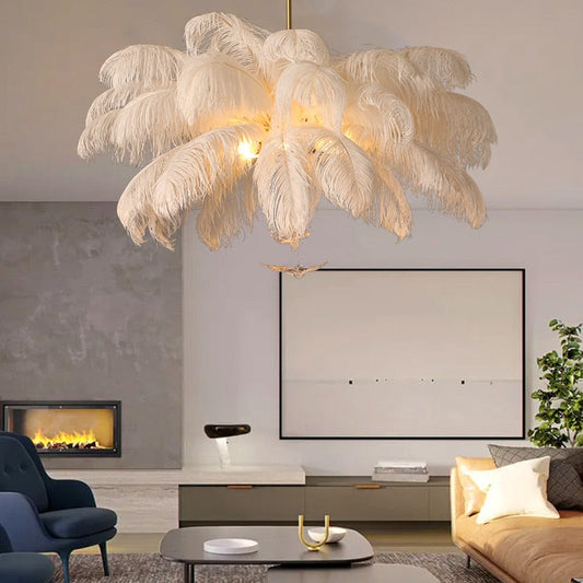 Witte en gouden veer hanglamp - 60 cm